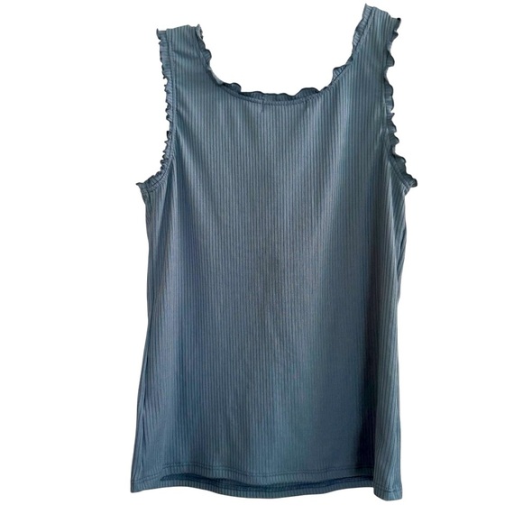 Society & Stitch Blue Tank Top Ruffle Ribbed Girls XXL 18 NWT - Picture 3 of 4